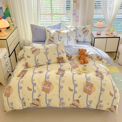 91家纺网 家纺一手货源 找家纺 秋艳家纺 2025新款全棉印花四件套 熊熊乐园