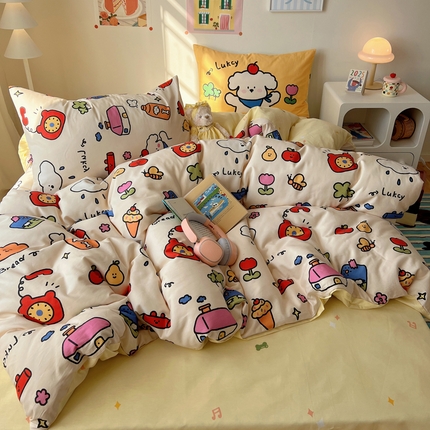 91家纺网 家纺一手货源 找家纺 桃喜 2025春夏新款全棉卡通混搭13070系列四件套 涂鸦乐园（棉）