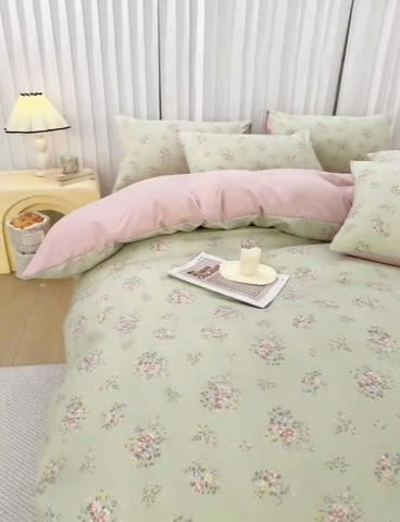 91家纺网 家纺一手货源 找家纺 雅慕家居   2025新款针织棉双层纱四件套 陌上花开