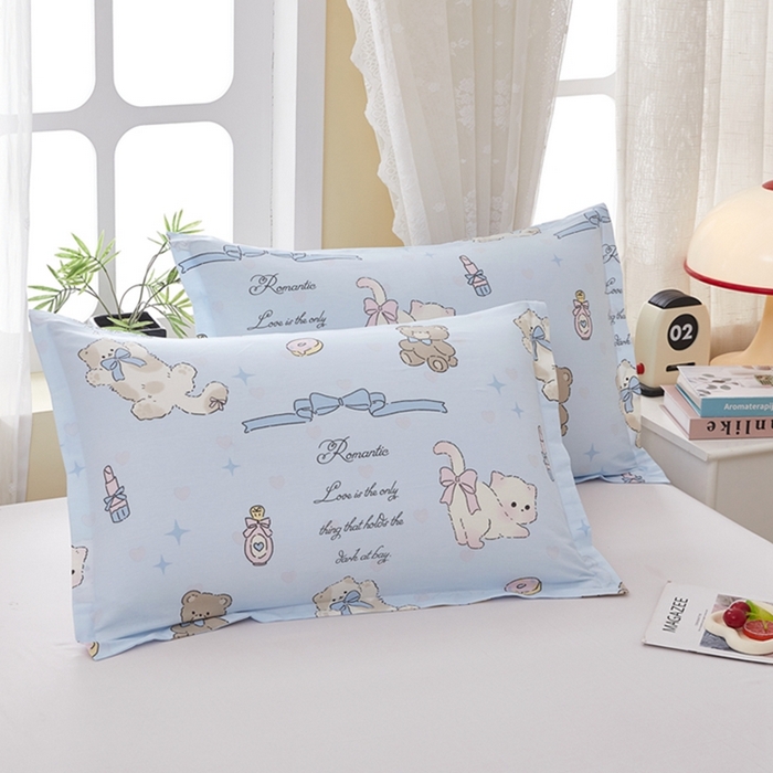 91家纺网 家纺一手货源 找家纺  翎盈家纺   2025新款ins风小清新纯棉印花枕套 奶油阿布-蓝