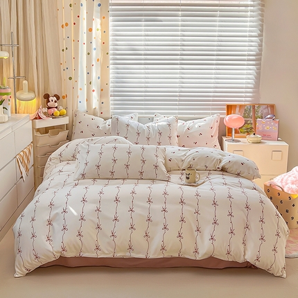 木子家纺 2025新款青春年华系列水洗棉四件套 樱桃少女