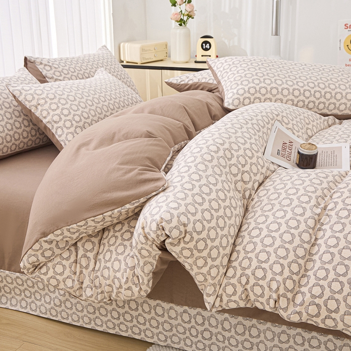 91家纺网 家纺一手货源 找家纺 雅慕家居   2025新款针织棉双层纱四件套 埃菲尔