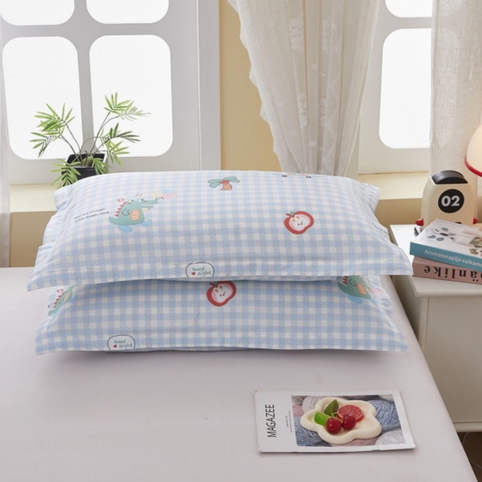 91家纺网 家纺一手货源 找家纺  翎盈家纺   2025新款ins风小清新纯棉印花枕套 大眼恐龙-蓝