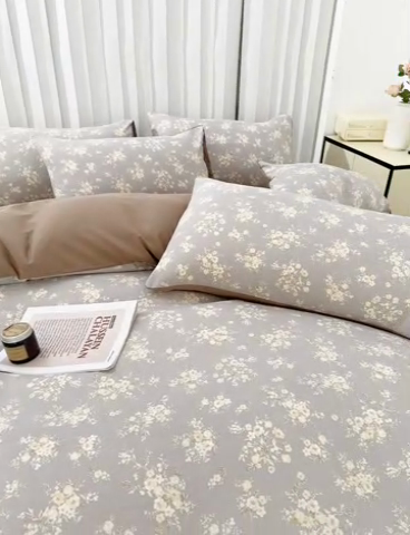 91家纺网 家纺一手货源 找家纺 雅慕家居   2025新款针织棉双层纱四件套 海棠