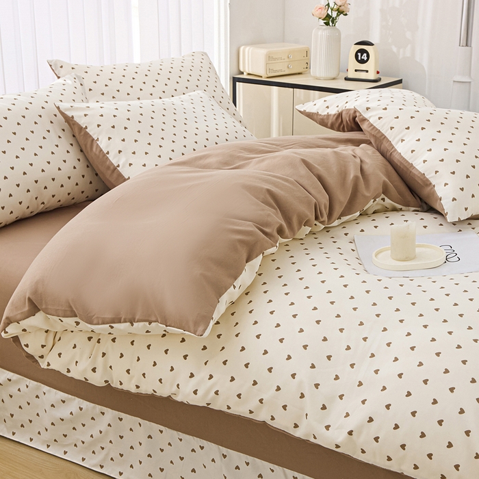 91家纺网 家纺一手货源 找家纺 雅慕家居   2025新款针织棉双层纱四件套 多点爱心