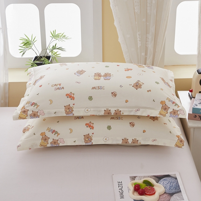 91家纺网 家纺一手货源 找家纺  翎盈家纺   2025新款ins风小清新纯棉印花枕套 音乐卡皮