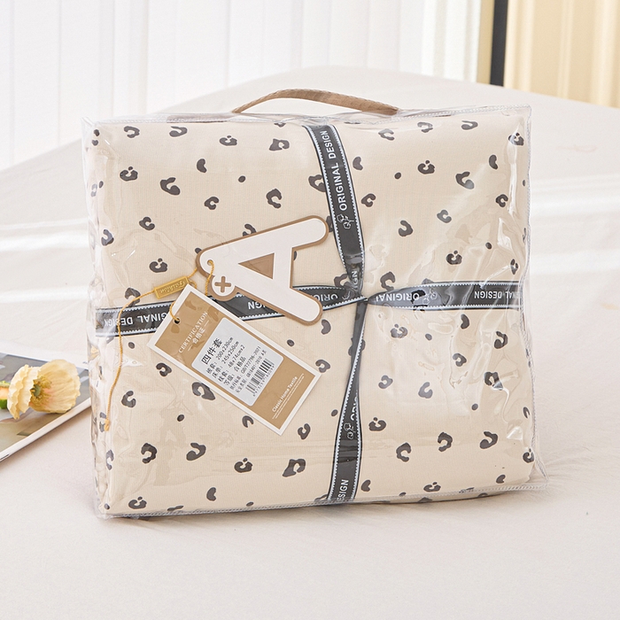 91家纺网 家纺一手货源 找家纺 雅慕家居   2025新款针织棉双层纱四件套 豹纹