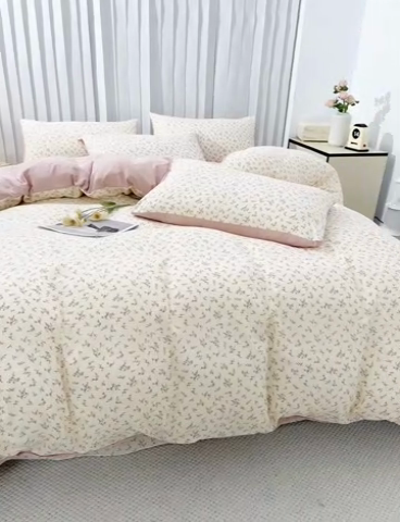 91家纺网 家纺一手货源 找家纺 雅慕家居   2025新款针织棉双层纱四件套 简爱粉