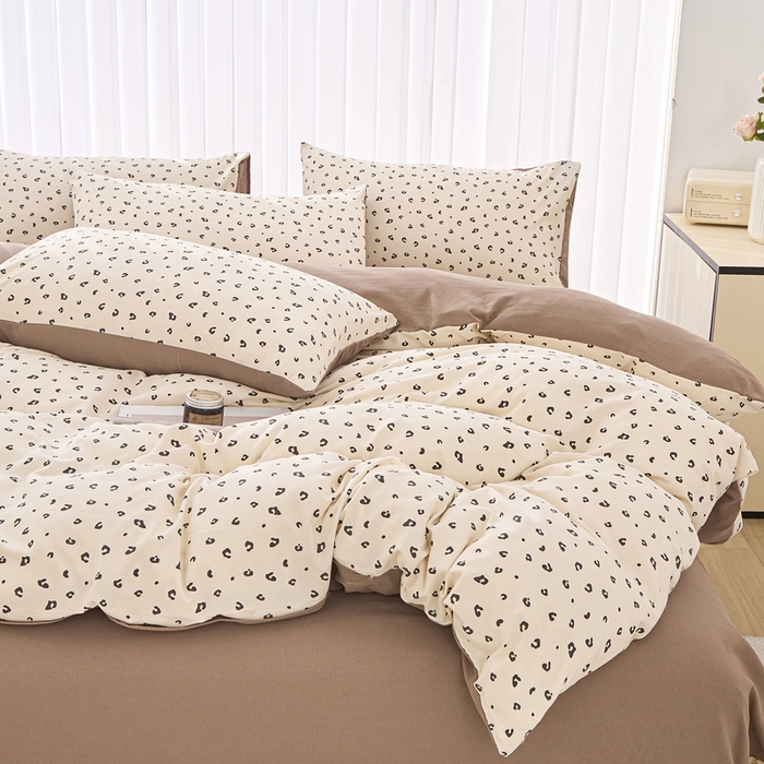 91家纺网 家纺一手货源 找家纺 雅慕家居   2025新款针织棉双层纱四件套 豹纹