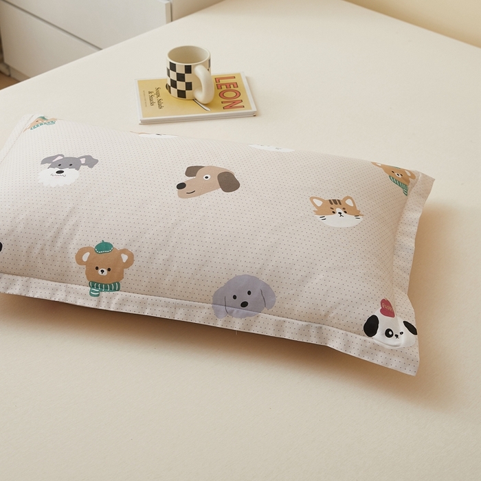 91家纺网 家纺一手货源 找家纺  翎盈家纺   2025新款ins风小清新纯棉印花枕套 哈皮犬