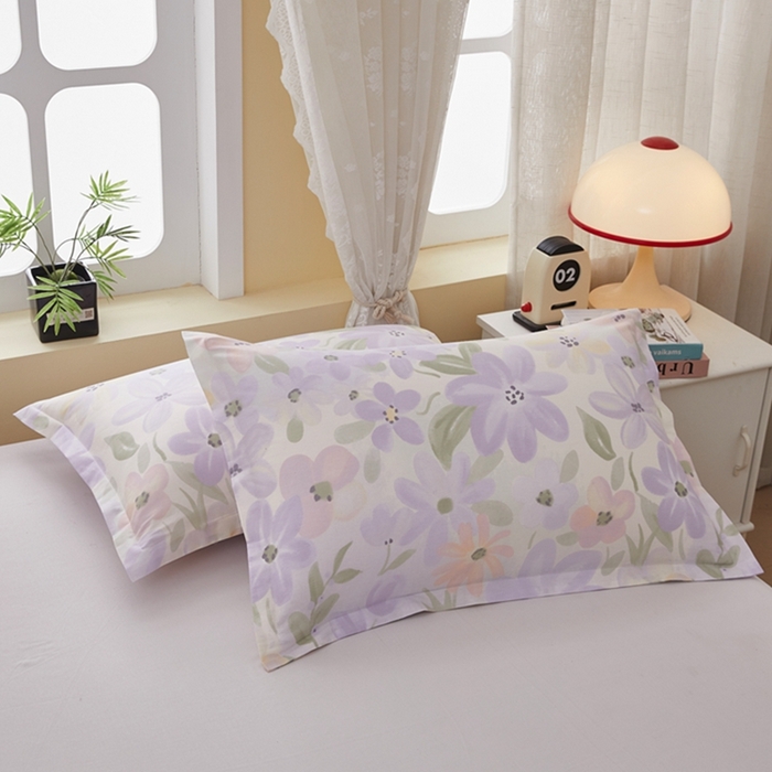 91家纺网 家纺一手货源 找家纺  翎盈家纺   2025新款ins风小清新纯棉印花枕套 微雨山茶