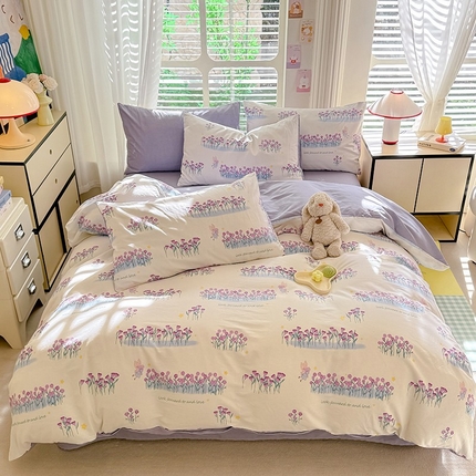 91家纺网 家纺一手货源 找家纺 秋艳家纺 2025新款全棉印花四件套 薰衣草