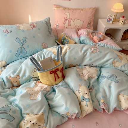 桃喜 2025春夏新款全棉卡通混搭13070系列四件套 蓝小猫