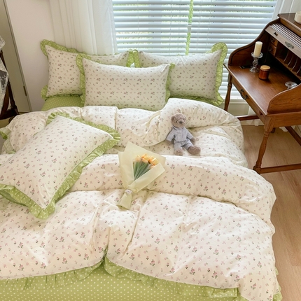 91家纺网 家纺一手货源 找家纺 （买家秀爆款不断货）A类母婴级卡通花卉儿童纯棉全棉床单纯棉全棉床笠全棉纯棉床单全棉纯棉印花花边四件套 浪漫玫瑰花边款