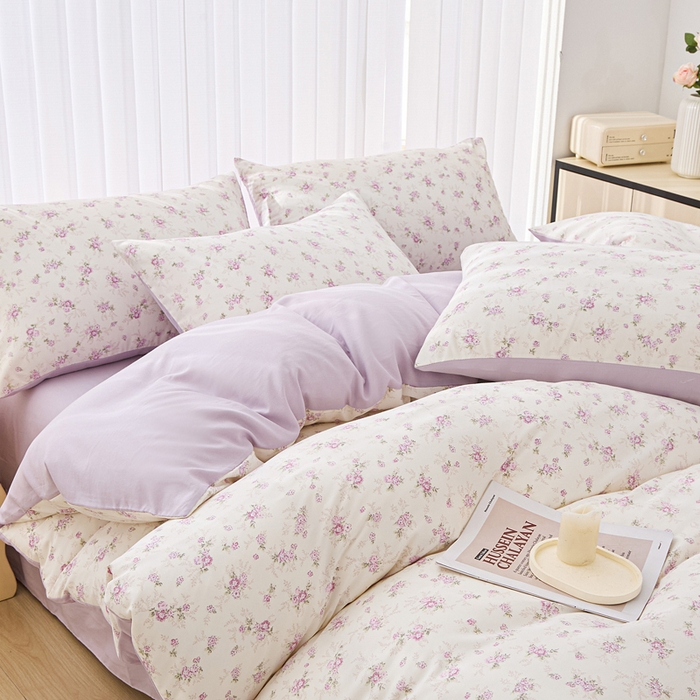 91家纺网 家纺一手货源 找家纺 雅慕家居   2025新款针织棉双层纱四件套 紫曼