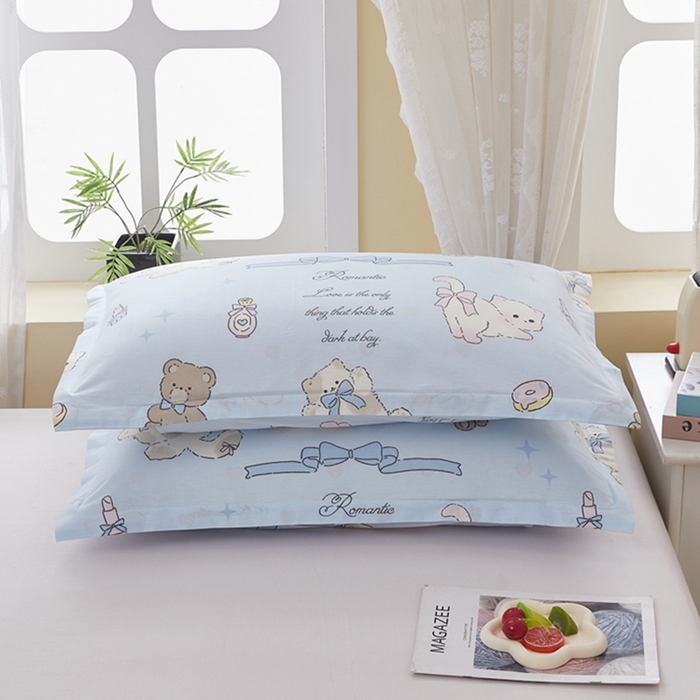 91家纺网 家纺一手货源 找家纺  翎盈家纺   2025新款ins风小清新纯棉印花枕套 奶油阿布-蓝