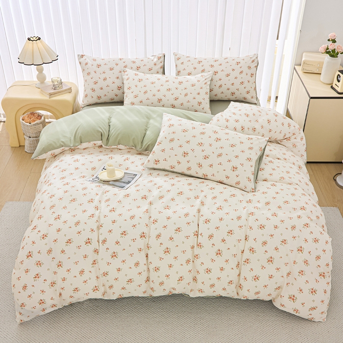 91家纺网 家纺一手货源 找家纺 雅慕家居   2025新款针织棉双层纱四件套 金桂花开