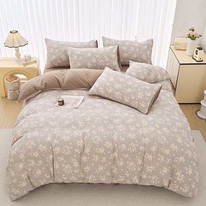 91家纺网 家纺一手货源 找家纺 雅慕家居   2025新款针织棉双层纱四件套 海棠