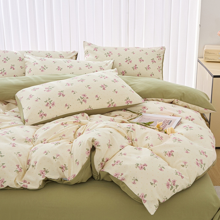 91家纺网 家纺一手货源 找家纺 雅慕家居   2025新款针织棉双层纱四件套 甜蜜蜜