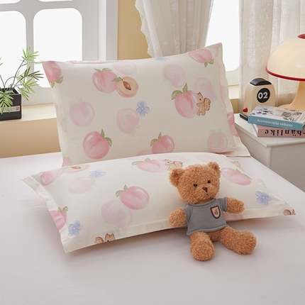 91家纺网 家纺一手货源 找家纺  翎盈家纺   2025新款ins风小清新纯棉印花枕套 蜜桃松鼠