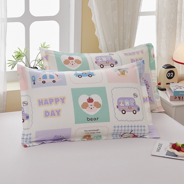 91家纺网 家纺一手货源 找家纺  翎盈家纺   2025新款ins风小清新纯棉印花枕套 快乐旅行