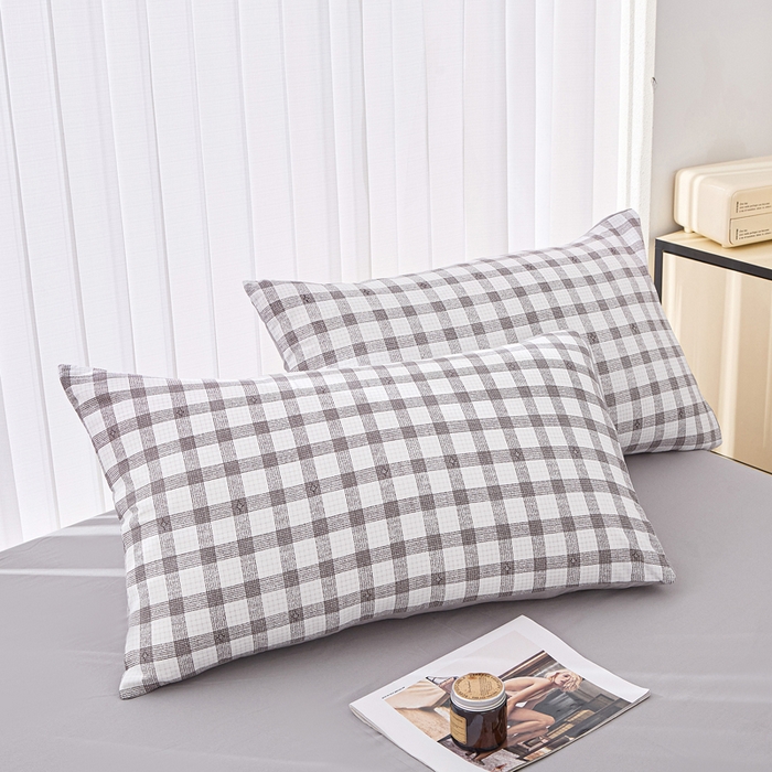 91家纺网 家纺一手货源 找家纺 雅慕家居   2025新款针织棉双层纱四件套 格子