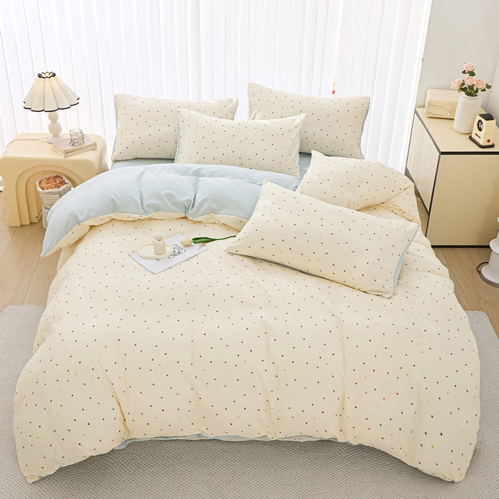 91家纺网 家纺一手货源 找家纺 雅慕家居   2025新款针织棉双层纱四件套 绿波点