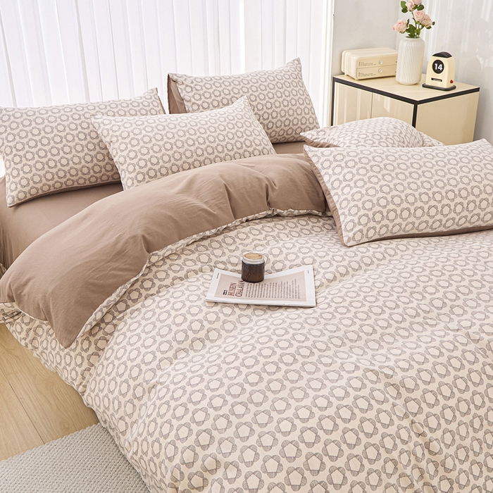 91家纺网 家纺一手货源 找家纺 雅慕家居   2025新款针织棉双层纱四件套 埃菲尔