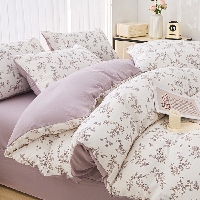 91家纺网 家纺一手货源 找家纺 雅慕家居   2025新款针织棉双层纱四件套 莱茵