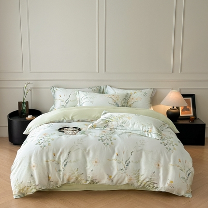 91家纺网 家纺一手货源 找家纺 （总）启航家居 2025春夏新款莱赛尔天丝数码印花四件套