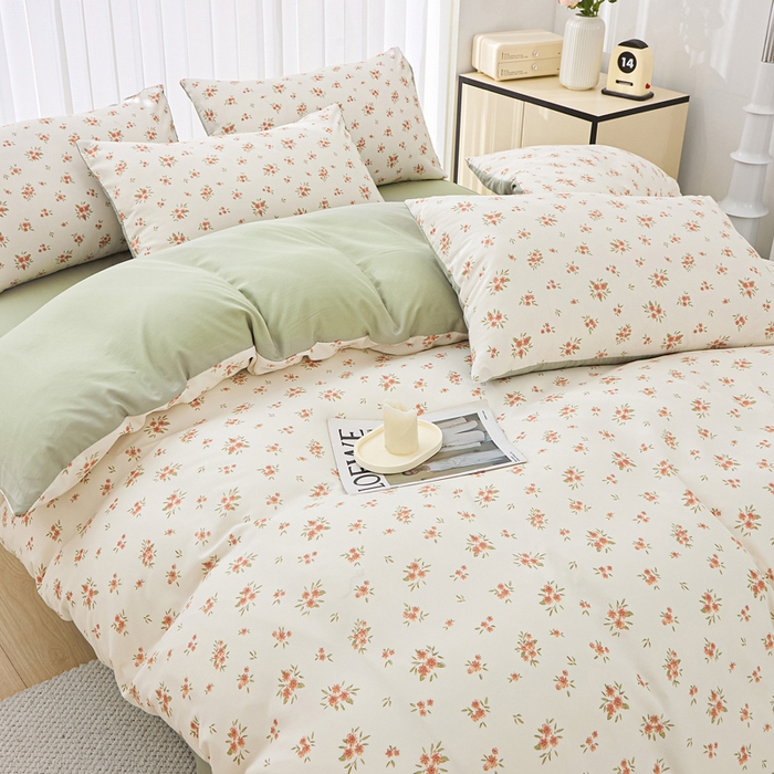 91家纺网 家纺一手货源 找家纺 雅慕家居   2025新款针织棉双层纱四件套 金桂花开