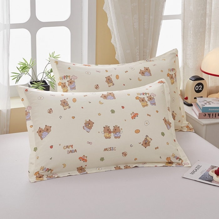 91家纺网 家纺一手货源 找家纺  翎盈家纺   2025新款ins风小清新纯棉印花枕套 音乐卡皮