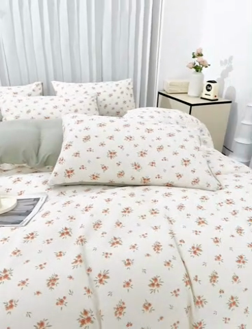 91家纺网 家纺一手货源 找家纺 雅慕家居   2025新款针织棉双层纱四件套 金桂花开