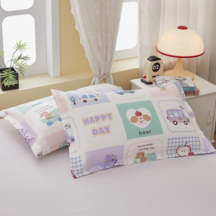 91家纺网 家纺一手货源 找家纺  翎盈家纺   2025新款ins风小清新纯棉印花枕套 快乐旅行