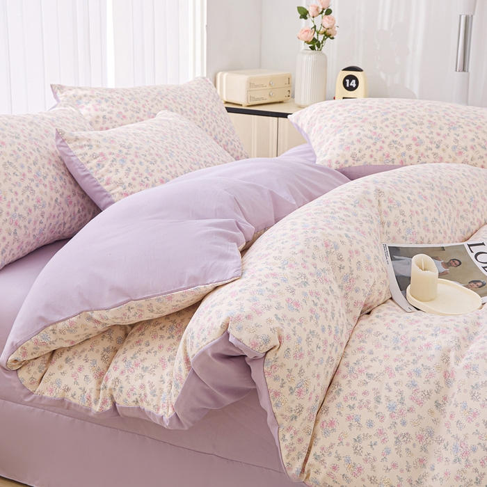 91家纺网 家纺一手货源 找家纺 雅慕家居   2025新款针织棉双层纱四件套 花海