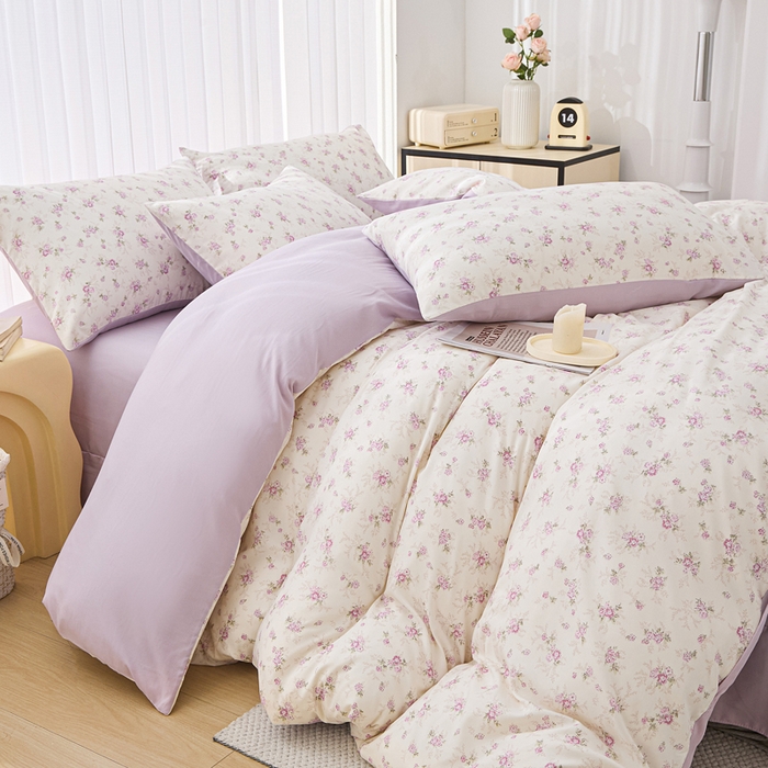 91家纺网 家纺一手货源 找家纺 雅慕家居   2025新款针织棉双层纱四件套 紫曼