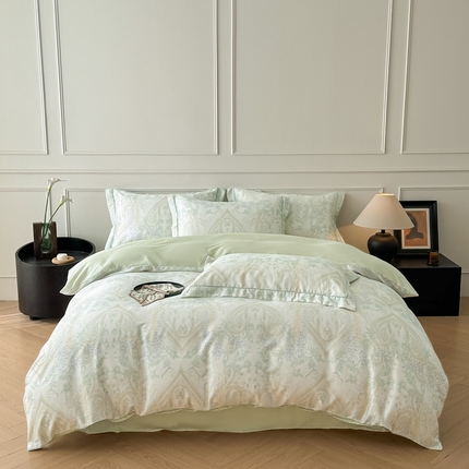 启航家居 2025春夏新款莱赛尔天丝数码印花四件套 梦境之翼绿