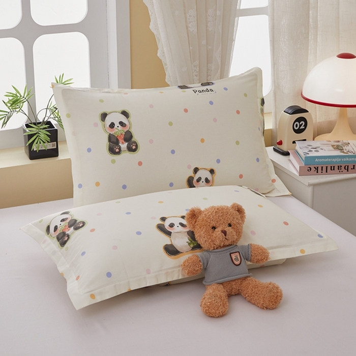 91家纺网 家纺一手货源 找家纺  翎盈家纺   2025新款ins风小清新纯棉印花枕套 布偶熊猫