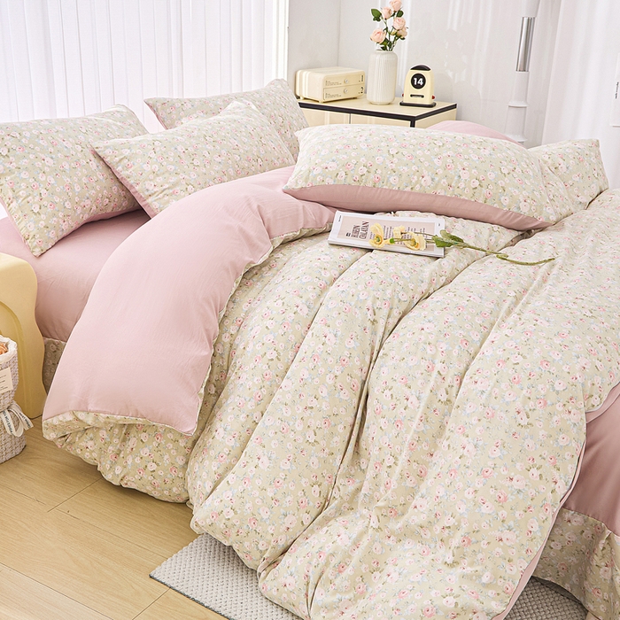 91家纺网 家纺一手货源 找家纺 雅慕家居   2025新款针织棉双层纱四件套 晚安生活