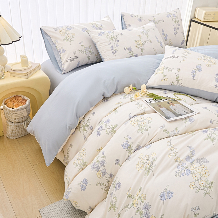 91家纺网 家纺一手货源 找家纺 雅慕家居   2025新款针织棉双层纱四件套 铃兰