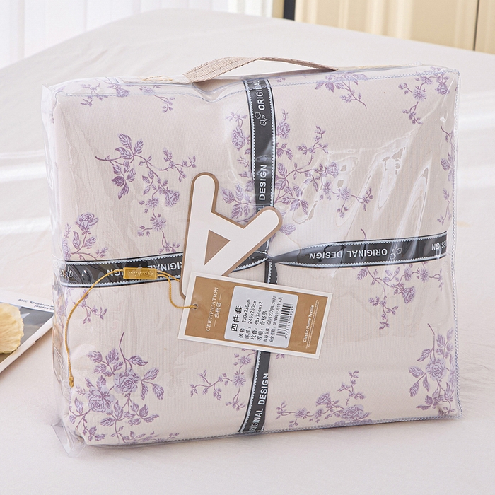 91家纺网 家纺一手货源 找家纺 雅慕家居   2025新款针织棉双层纱四件套 暗香