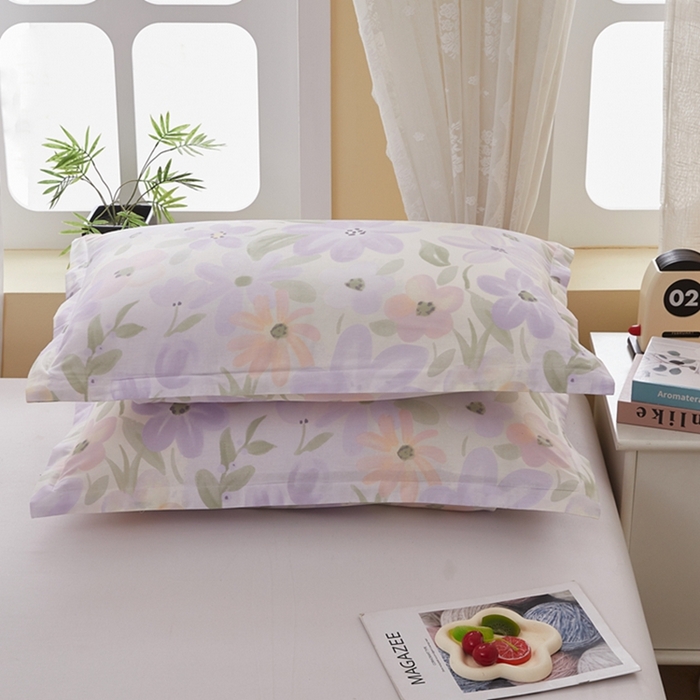 91家纺网 家纺一手货源 找家纺  翎盈家纺   2025新款ins风小清新纯棉印花枕套 微雨山茶