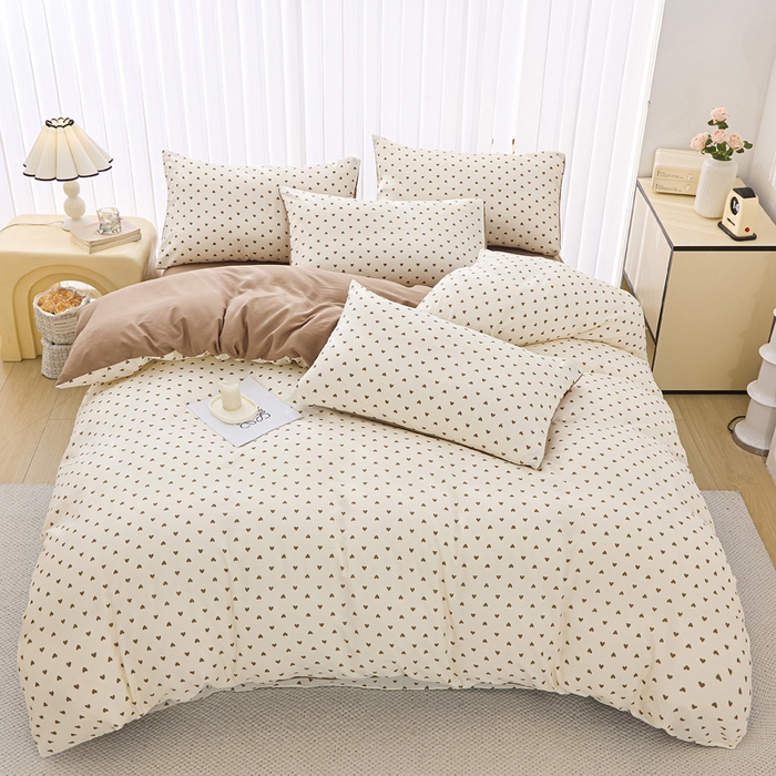 91家纺网 家纺一手货源 找家纺 雅慕家居   2025新款针织棉双层纱四件套 多点爱心