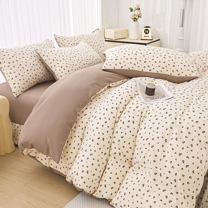 91家纺网 家纺一手货源 找家纺 雅慕家居   2025新款针织棉双层纱四件套 豹纹