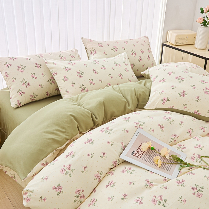 91家纺网 家纺一手货源 找家纺 雅慕家居   2025新款针织棉双层纱四件套 甜蜜蜜