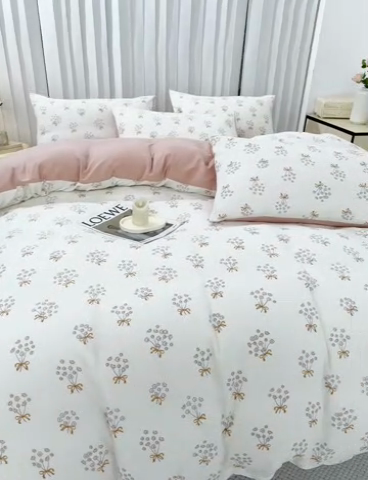 91家纺网 家纺一手货源 找家纺 雅慕家居   2025新款针织棉双层纱四件套 蒲公英