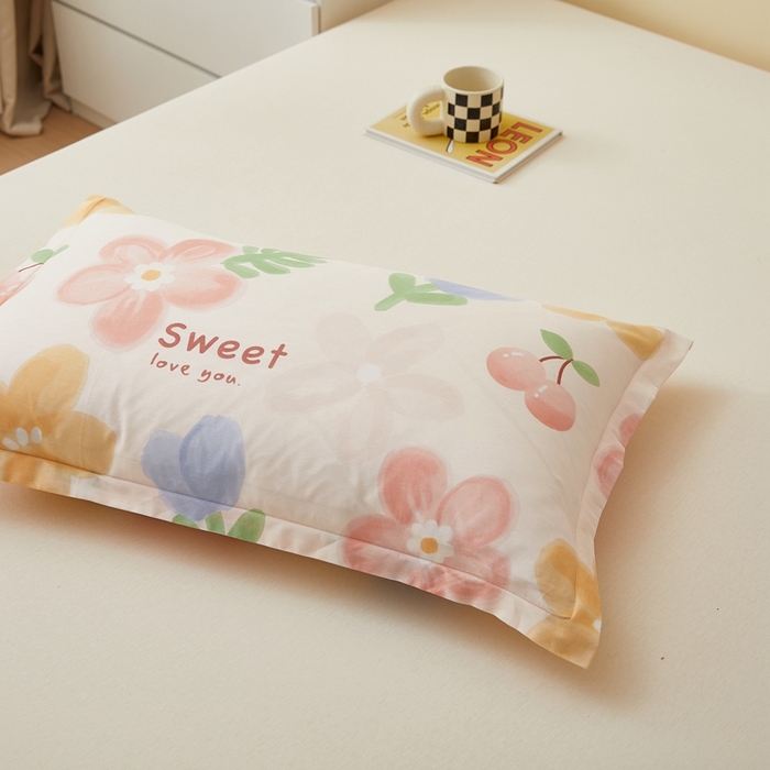 91家纺网 家纺一手货源 找家纺  翎盈家纺   2025新款ins风小清新纯棉印花枕套 花蜜悠然