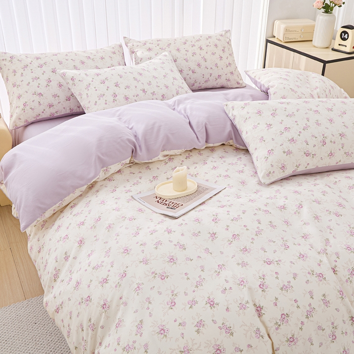 91家纺网 家纺一手货源 找家纺 雅慕家居   2025新款针织棉双层纱四件套 紫曼