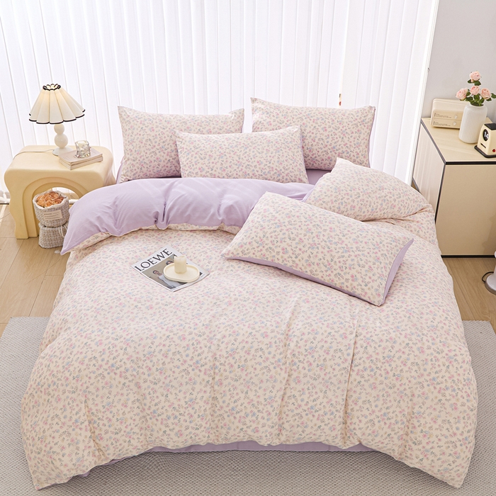 91家纺网 家纺一手货源 找家纺 雅慕家居   2025新款针织棉双层纱四件套 花海