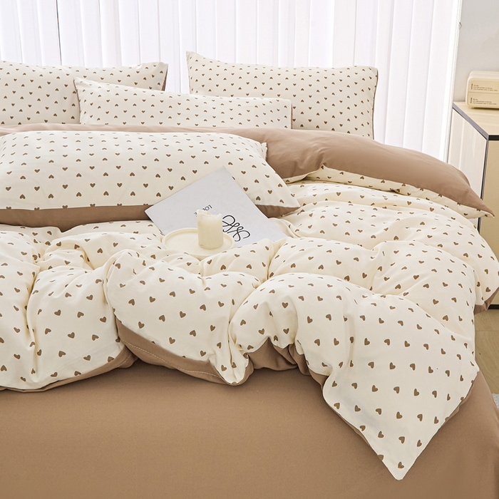 91家纺网 家纺一手货源 找家纺 雅慕家居   2025新款针织棉双层纱四件套 多点爱心